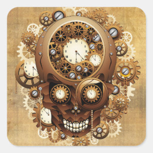 Steampunk Skull Gothic Style Square Sticker