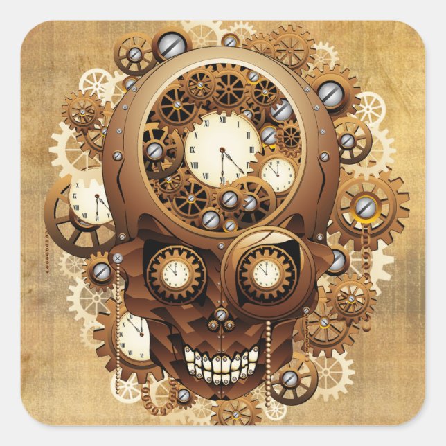 Steampunk Skull Gothic Style Square Sticker (Front)