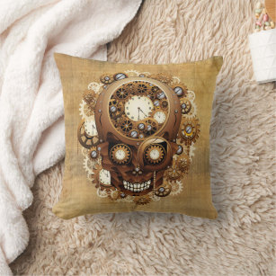 Steampunk Skull Gothic Style Throw Pillow