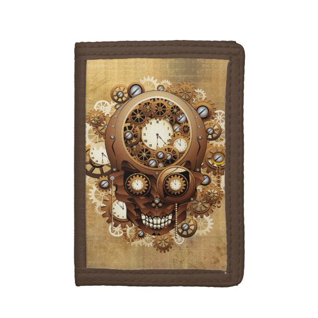 Steampunk Skull Gothic Style Trifold Wallet (Front Vertical)