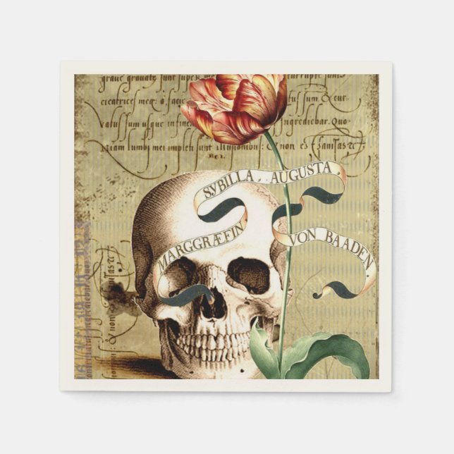 Steampunk Skull Halloween Cocktail Paper Napkins (Front)
