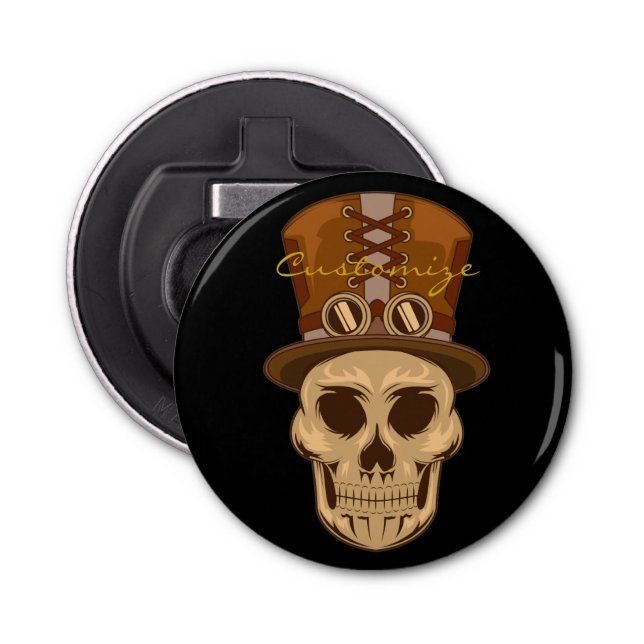 Steampunk Skull in Top Hat Thunder_Cove Bottle Opener (Front)