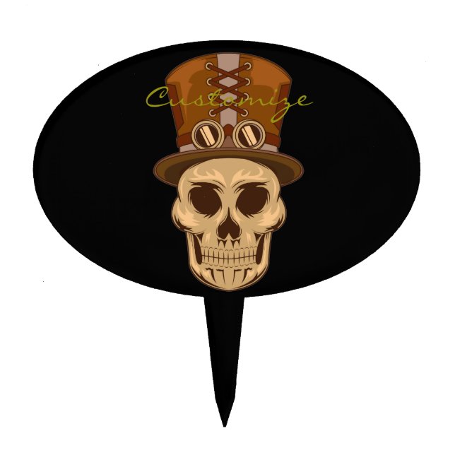 Steampunk Skull in Top Hat Thunder_Cove Cake Topper (Front)