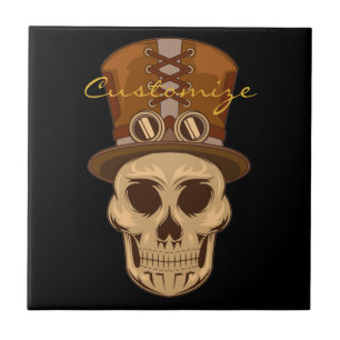 Steampunk Skull in Top Hat Thunder_Cove Ceramic Tile
