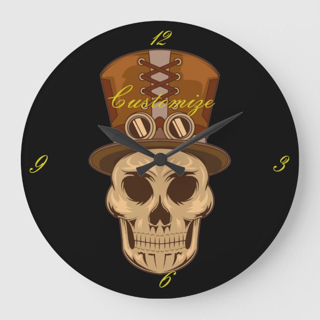 Steampunk Skull in Top Hat Thunder_Cove Large Clock (Front)
