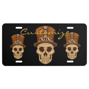 Steampunk Skull in Top Hat Thunder_Cove License Plate