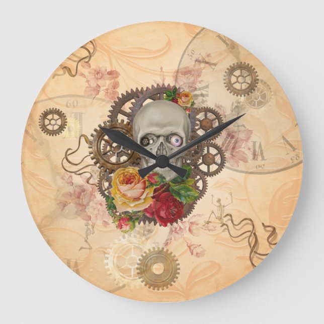 Steampunk Skull Large Clock (Front)