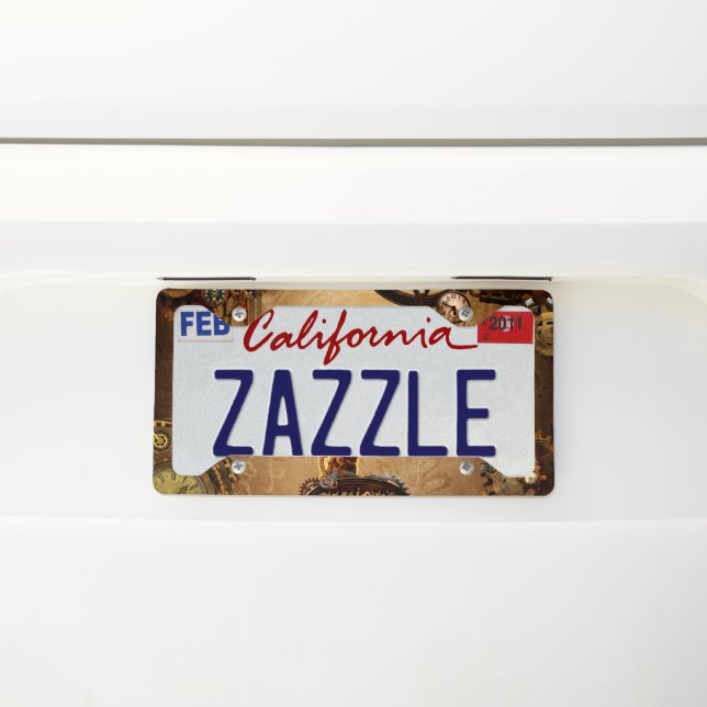 Steampunk skull license plate frame (On Car)