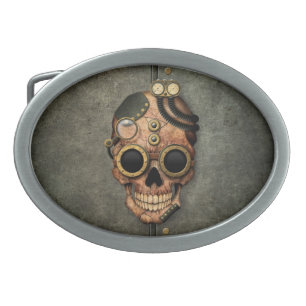 Steampunk Skull with Goggles - Steel Effect Belt Buckle