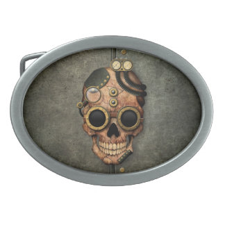 Steampunk Skull with Goggles - Steel Effect Belt Buckle