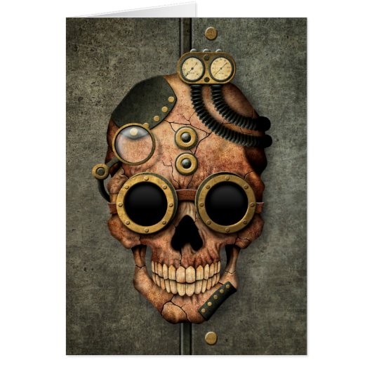 Steampunk Skull with Goggles - Steel Effect Cards (Front)