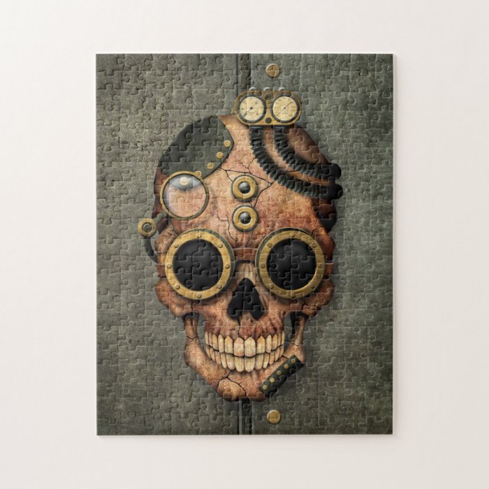 Steampunk Skull with Goggles   Steel Effect Jigsaw Puzzles