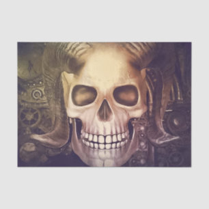 Steampunk Skull with Horns and Gears Tissue Paper