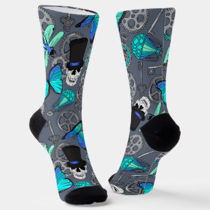 Steampunk Skulls in Top Hats Patterned Wedding Socks