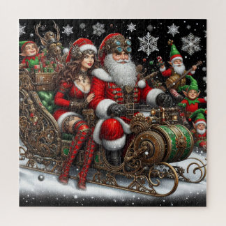 Steampunk Sled ~ Santa With Wife & Elves 02 XX Jigsaw Puzzle