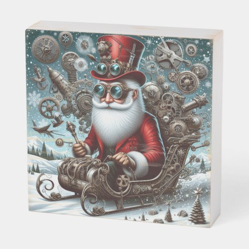 Steampunk Sleigh Ride Mechanized Christmas Magic Wooden Box Sign