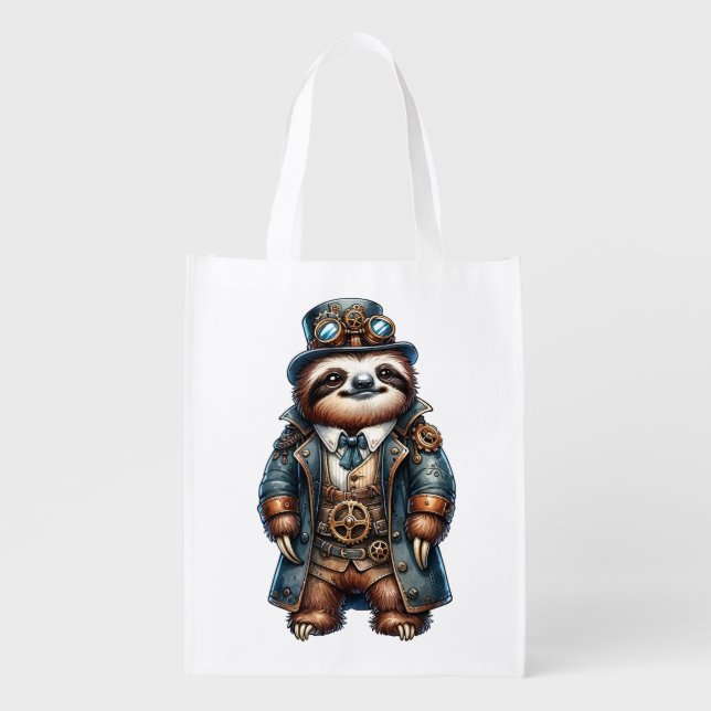 Steampunk Sloth  Grocery Bag (Front)