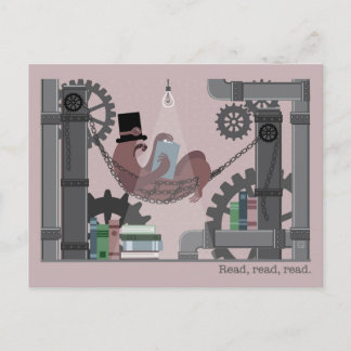Steampunk Sloth Reading Postcards