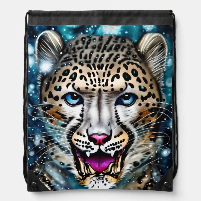 Steampunk Snow Leopard   Drawstring Bag (Front)