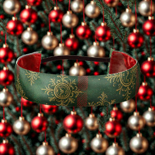 Steampunk Snowflake Red and Green Tartan Athletic Headband