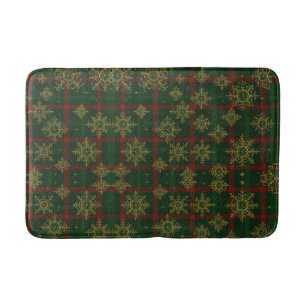 Steampunk Snowflake Red and Green Tartan Bath Mat
