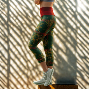 Steampunk Snowflake Red and Green Tartan Capri Leggings