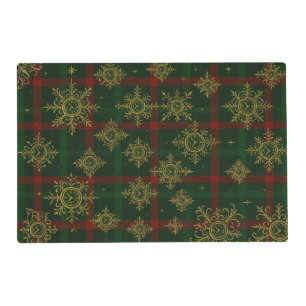 Steampunk Snowflake Red and Green Tartan Placemat