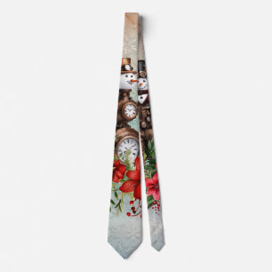 steampunk snowman and steampunk snowwoman neck tie