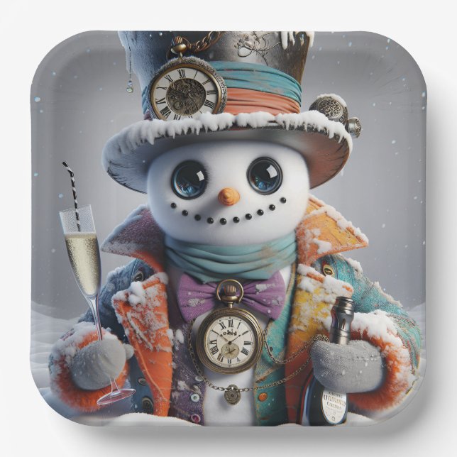  Steampunk Snowman, Christmas, Author Natasha Us   Paper Plates (Front)