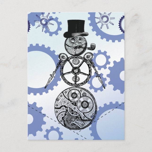 Steampunk Snowman Gear Holiday Design Postcard (Front)