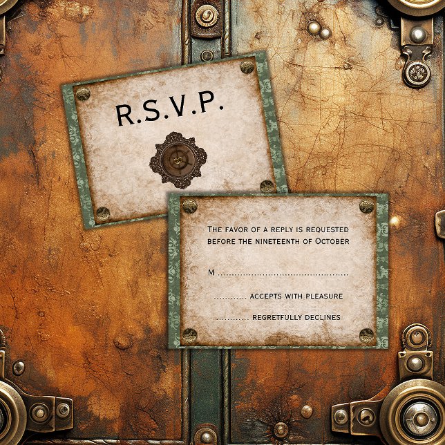 Steampunk Soiree Victorian Wedding RSVP Card (Creator Uploaded)