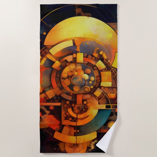 Steampunk Solar Mechanism Abstract Beach Towel (Front)