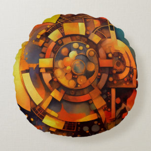 Steampunk Solar Mechanism Abstract Round Pillow