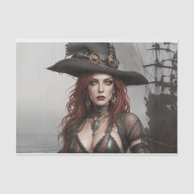 Steampunk Soul Collector Pirate Decoupage | Dark  Tissue Paper (Front)