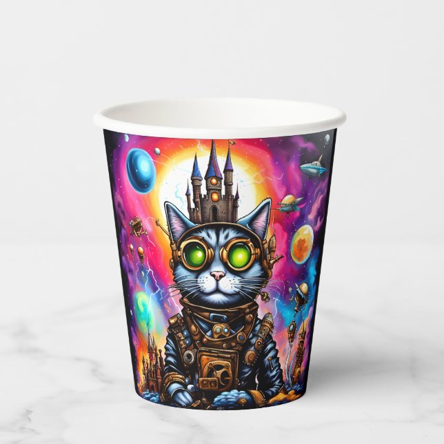 Steampunk Space Cat I Paper Cups (Front)