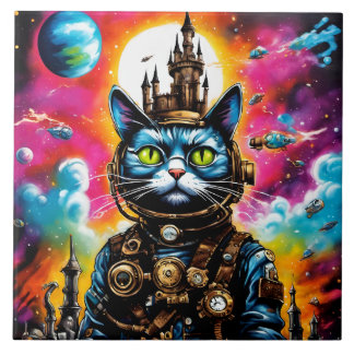 Steampunk Space Cat II Ceramic Tile