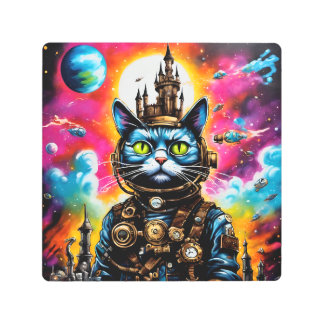 Steampunk Space Cat II Metal Print