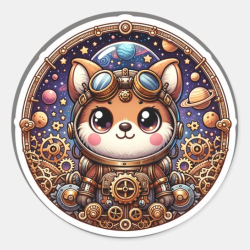 Steampunk Space Odyssey A Whimsical Animal Advent Classic Round Sticker