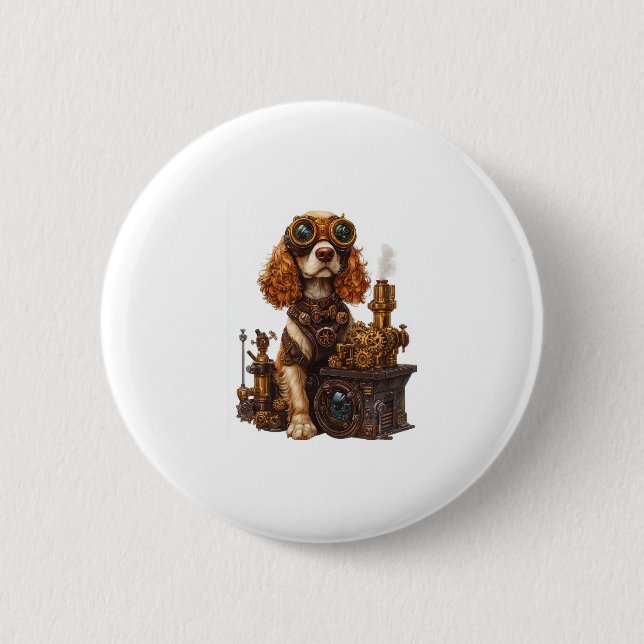 Steampunk Spaniel � Victorian Dog Inventor Button (Front)