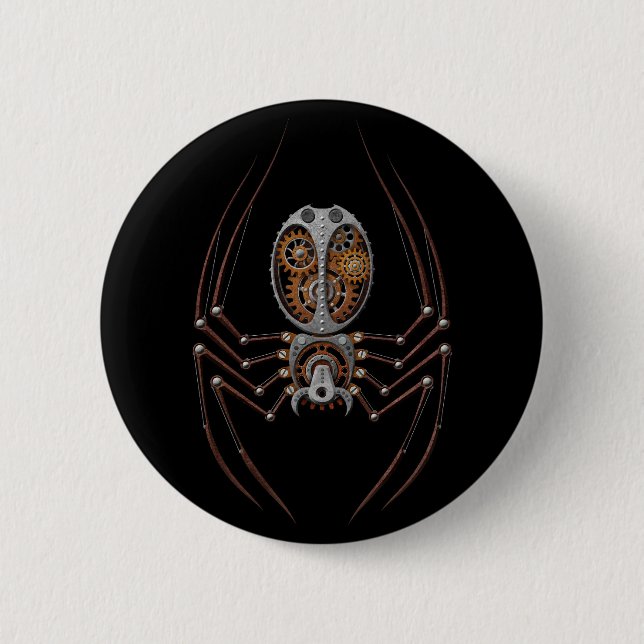 Steampunk Spider, black background Pinback Button (Front)