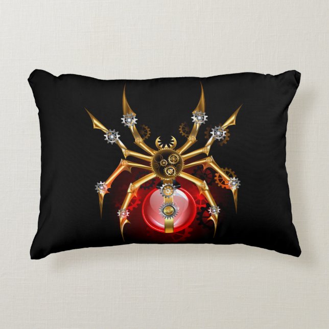 Steampunk spider on black accent pillow (Front)