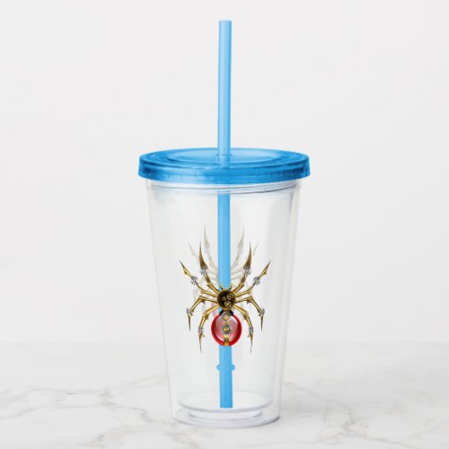 Steampunk spider on black acrylic tumbler