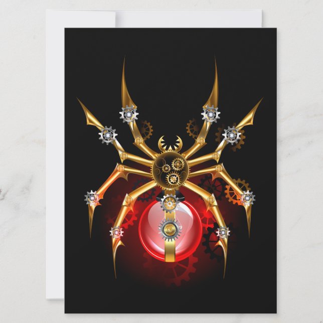 Steampunk spider on black announcement (Front)