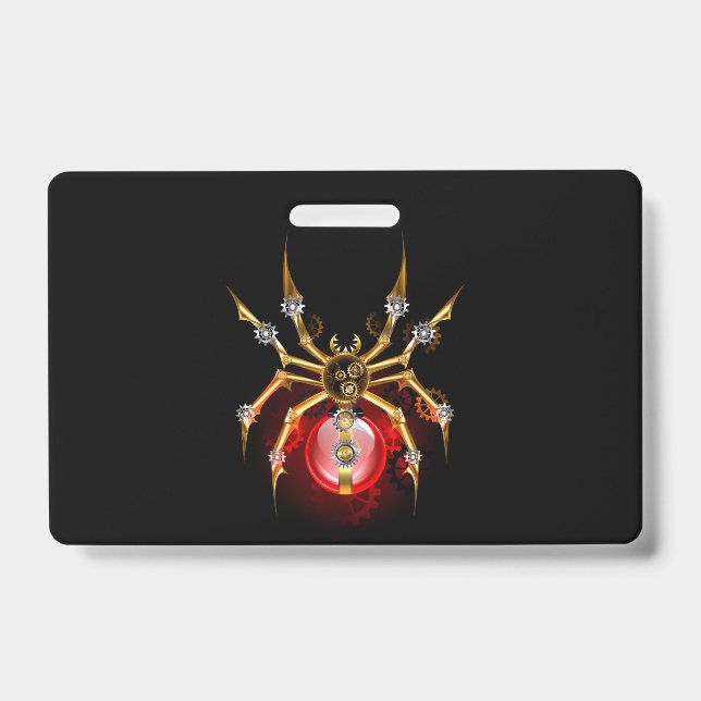 Steampunk spider on black badge (Front)