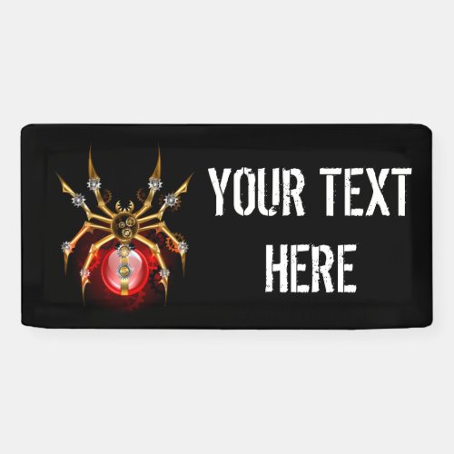 Steampunk spider on black banner