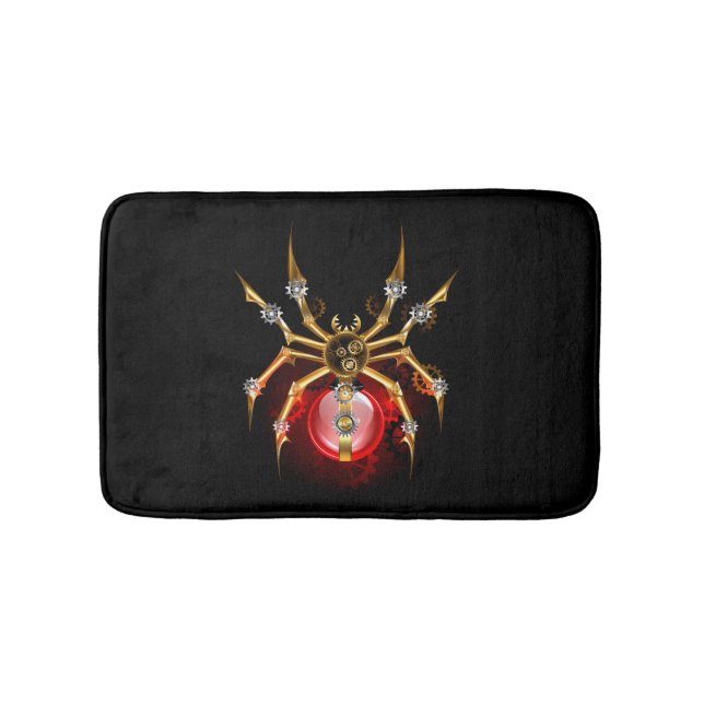Steampunk spider on black bath mat (Front)