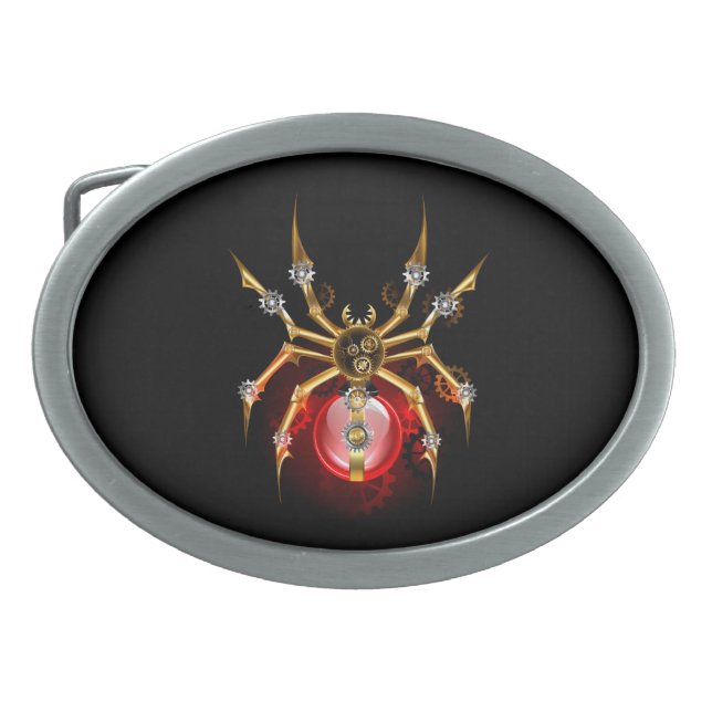 Steampunk spider on black belt buckle (Front)