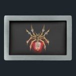 Steampunk spider on black belt buckle<br><div class="desc">Mechanical,  steampunk spider with gold,  brass gears and a red glass lamp on a black background. Steampunk style.</div>