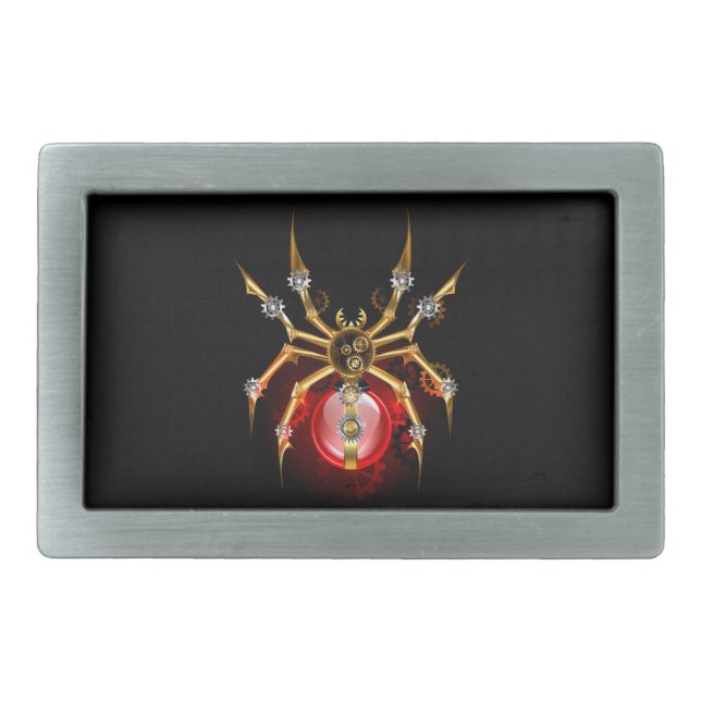 Steampunk spider on black belt buckle (Front)