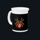 Steampunk spider on black beverage pitcher<br><div class="desc">Mechanical,  steampunk spider with gold,  brass gears and a red glass lamp on a black background. Steampunk style.</div>